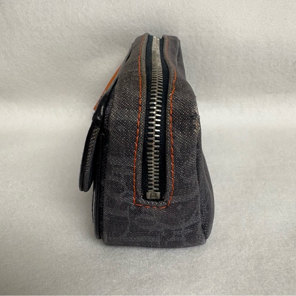 VTG CHRISTIAN DIOR Flight Zipper Small Denim Pouch Snap Pocket Blue Orange - Picture 2 of 16